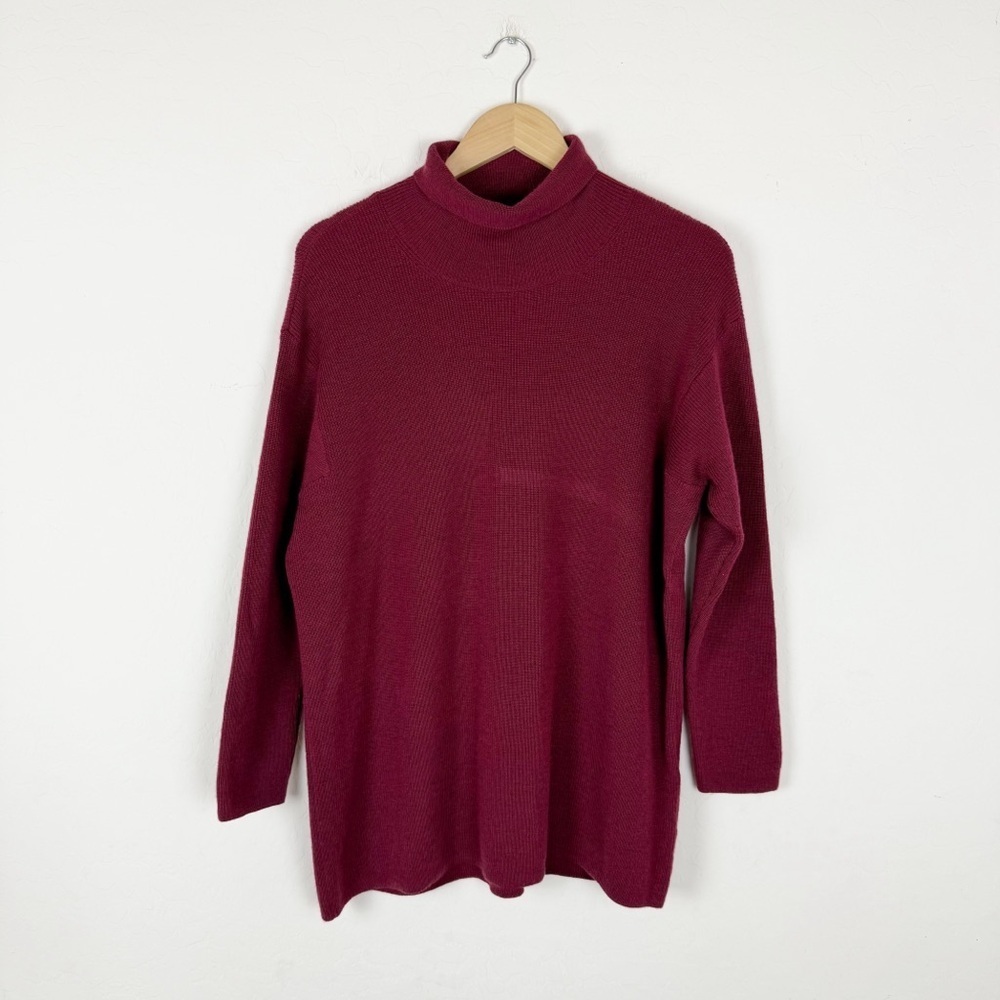 Eileen Fisher 100% Merino Wool Maroon Turtleneck Sweater